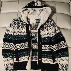 Cambridge Dry Goods Mens M Fair Isle Lambswool Blend Hooded Toggle Lined Sweater